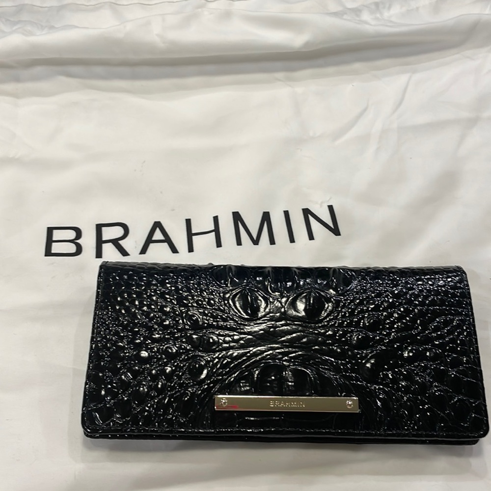 BRAHMIN Crocodile-Embossed Black Wallet